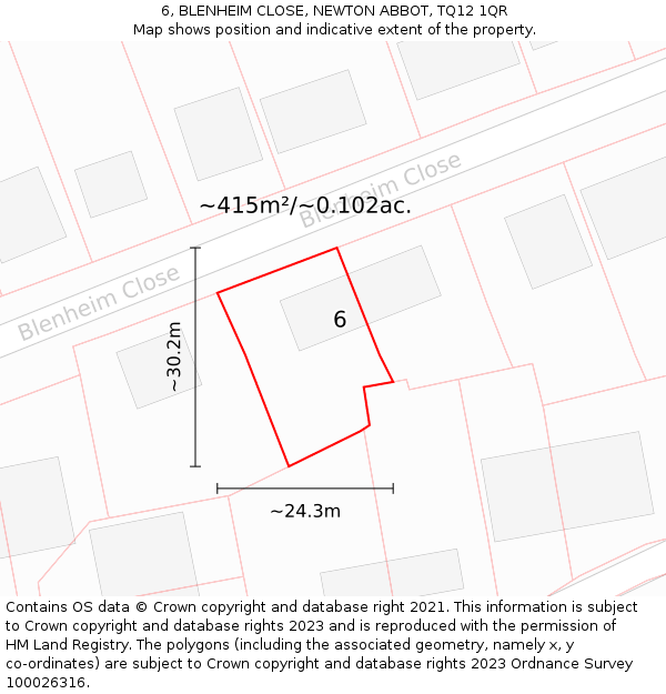 6, BLENHEIM CLOSE, NEWTON ABBOT, TQ12 1QR: Plot and title map