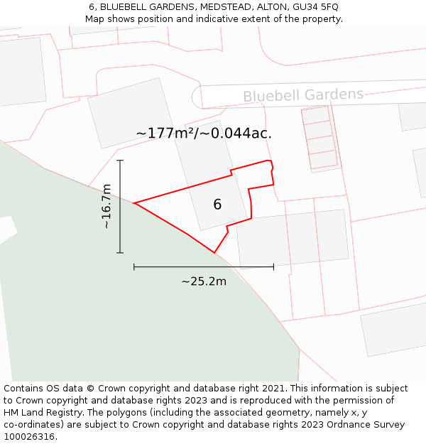 6, BLUEBELL GARDENS, MEDSTEAD, ALTON, GU34 5FQ: Plot and title map