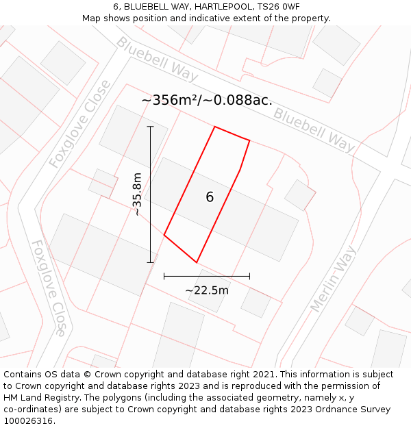 6, BLUEBELL WAY, HARTLEPOOL, TS26 0WF: Plot and title map