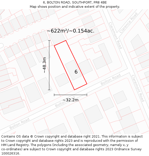 6, BOLTON ROAD, SOUTHPORT, PR8 4BE: Plot and title map