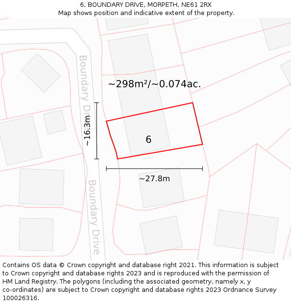 6, BOUNDARY DRIVE, MORPETH, NE61 2RX: Plot and title map