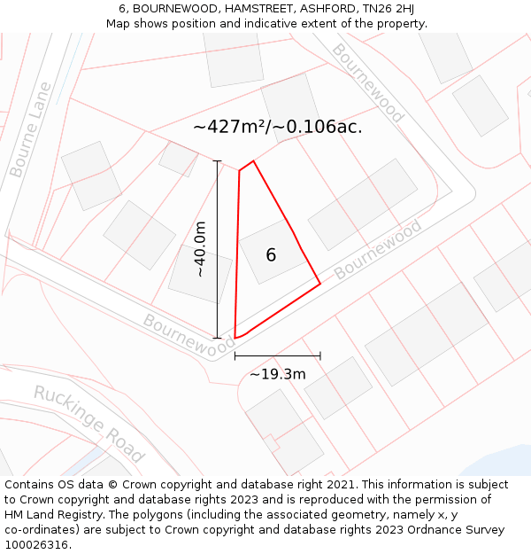 6, BOURNEWOOD, HAMSTREET, ASHFORD, TN26 2HJ: Plot and title map