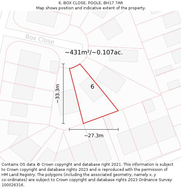 6, BOX CLOSE, POOLE, BH17 7AR: Plot and title map