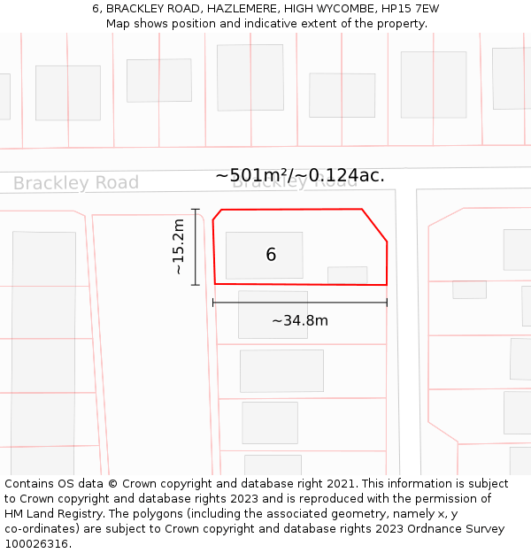 6, BRACKLEY ROAD, HAZLEMERE, HIGH WYCOMBE, HP15 7EW: Plot and title map