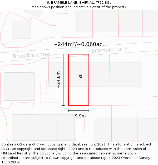 6, BRAMBLE LANE, SHIFNAL, TF11 8GL: Plot and title map