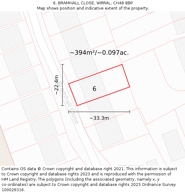 6, BRAMHALL CLOSE, WIRRAL, CH48 8BP: Plot and title map