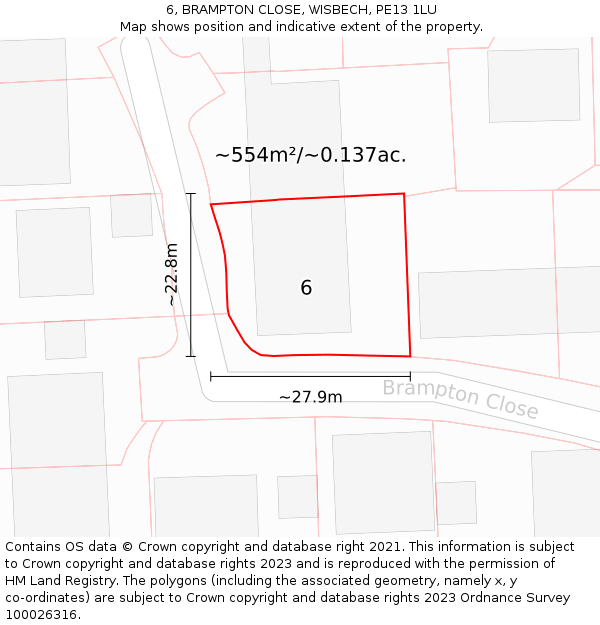 6, BRAMPTON CLOSE, WISBECH, PE13 1LU: Plot and title map