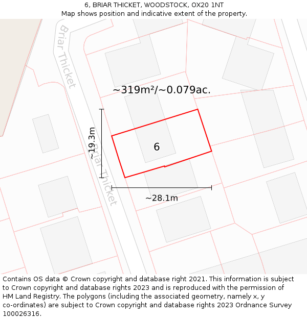 6, BRIAR THICKET, WOODSTOCK, OX20 1NT: Plot and title map