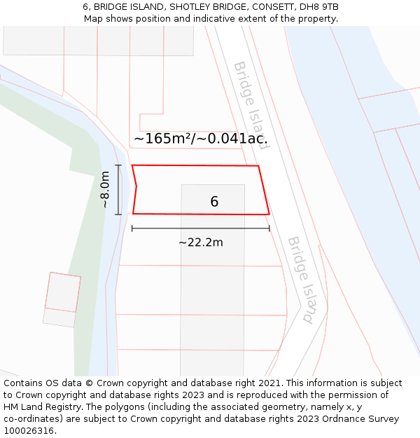 6, BRIDGE ISLAND, SHOTLEY BRIDGE, CONSETT, DH8 9TB: Plot and title map