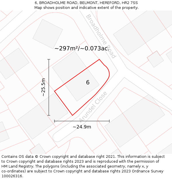 6, BROADHOLME ROAD, BELMONT, HEREFORD, HR2 7SS: Plot and title map