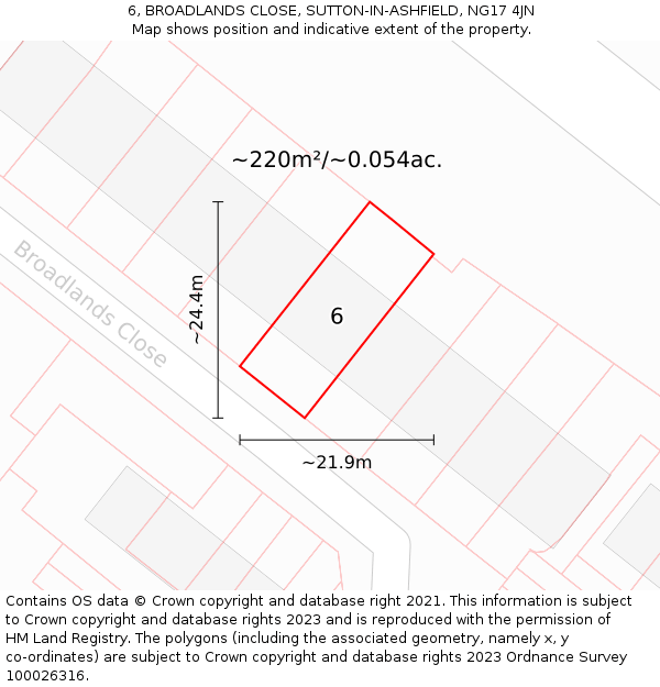 6, BROADLANDS CLOSE, SUTTON-IN-ASHFIELD, NG17 4JN: Plot and title map