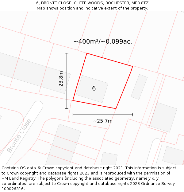 6, BRONTE CLOSE, CLIFFE WOODS, ROCHESTER, ME3 8TZ: Plot and title map