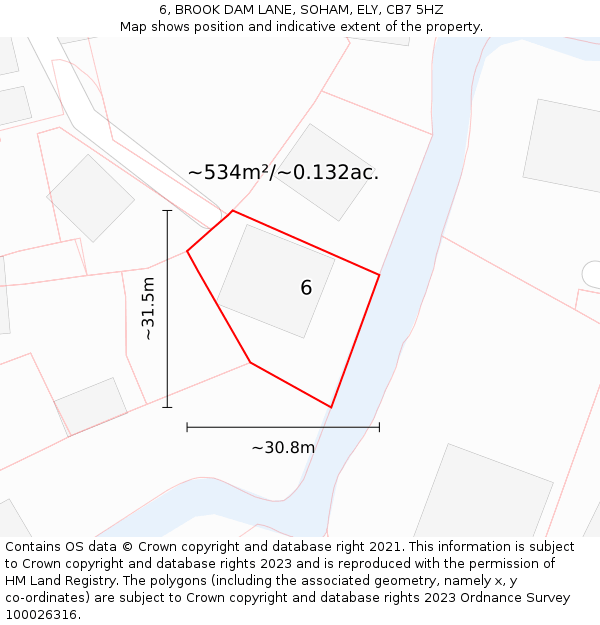 6, BROOK DAM LANE, SOHAM, ELY, CB7 5HZ: Plot and title map