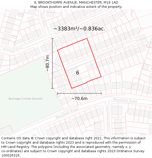 6, BROOKTHORPE AVENUE, MANCHESTER, M19 1AD: Plot and title map