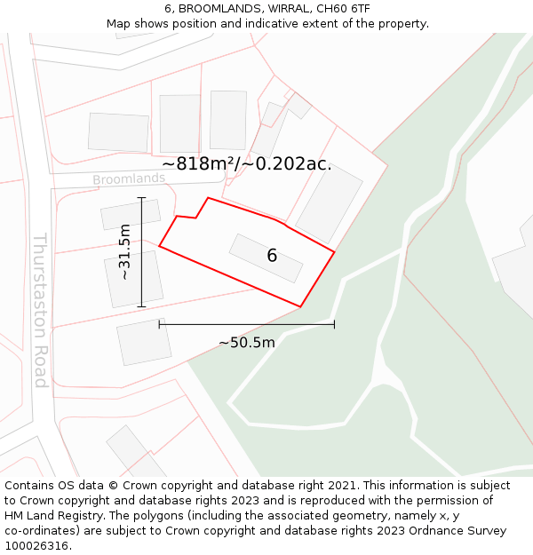 6, BROOMLANDS, WIRRAL, CH60 6TF: Plot and title map