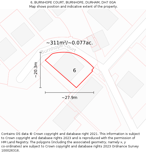 6, BURNHOPE COURT, BURNHOPE, DURHAM, DH7 0GA: Plot and title map