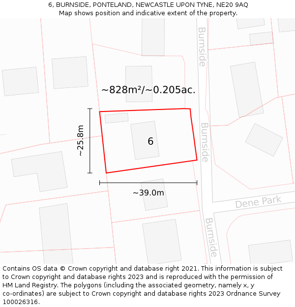 6, BURNSIDE, PONTELAND, NEWCASTLE UPON TYNE, NE20 9AQ: Plot and title map