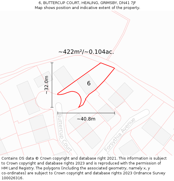 6, BUTTERCUP COURT, HEALING, GRIMSBY, DN41 7JF: Plot and title map