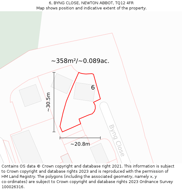 6, BYNG CLOSE, NEWTON ABBOT, TQ12 4FR: Plot and title map