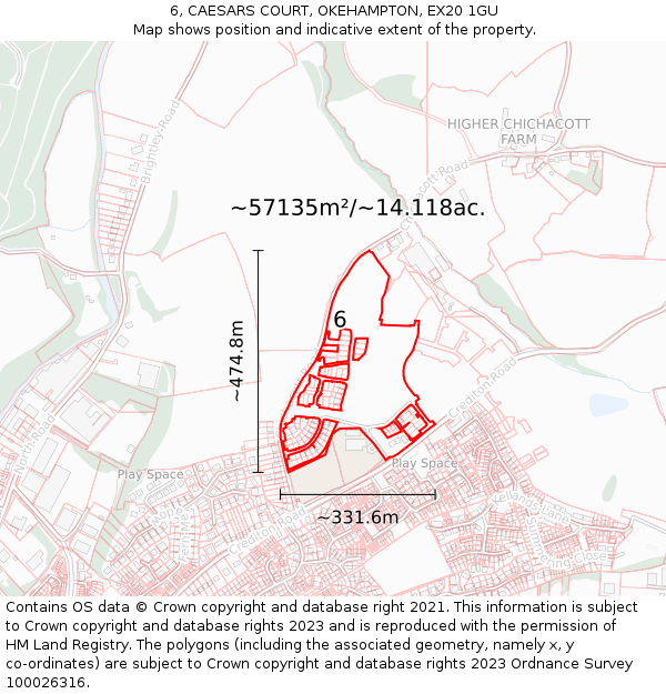 6, CAESARS COURT, OKEHAMPTON, EX20 1GU: Plot and title map