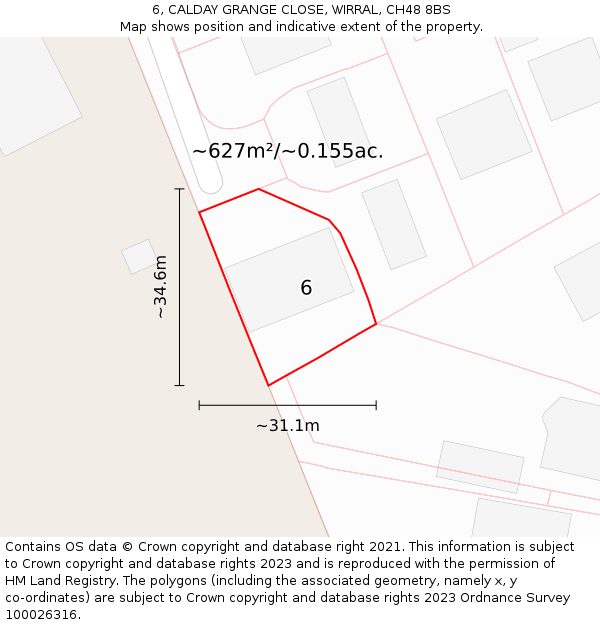 6, CALDAY GRANGE CLOSE, WIRRAL, CH48 8BS: Plot and title map