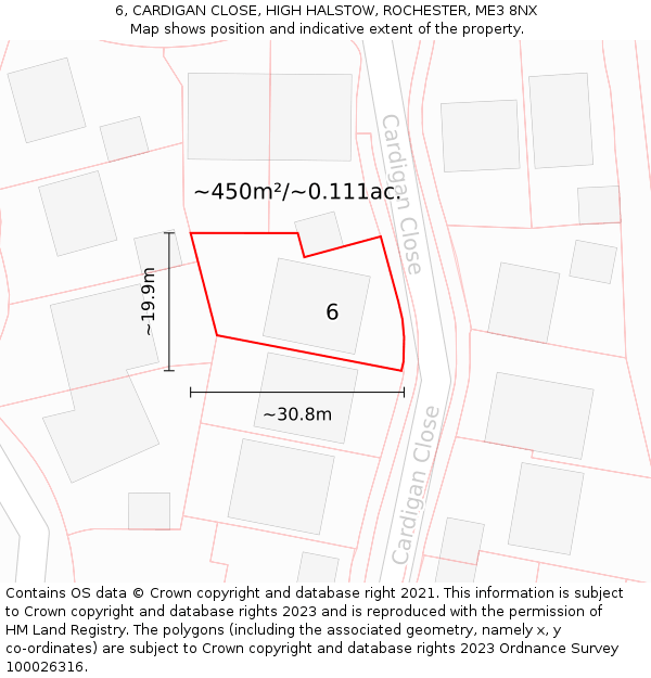 6, CARDIGAN CLOSE, HIGH HALSTOW, ROCHESTER, ME3 8NX: Plot and title map