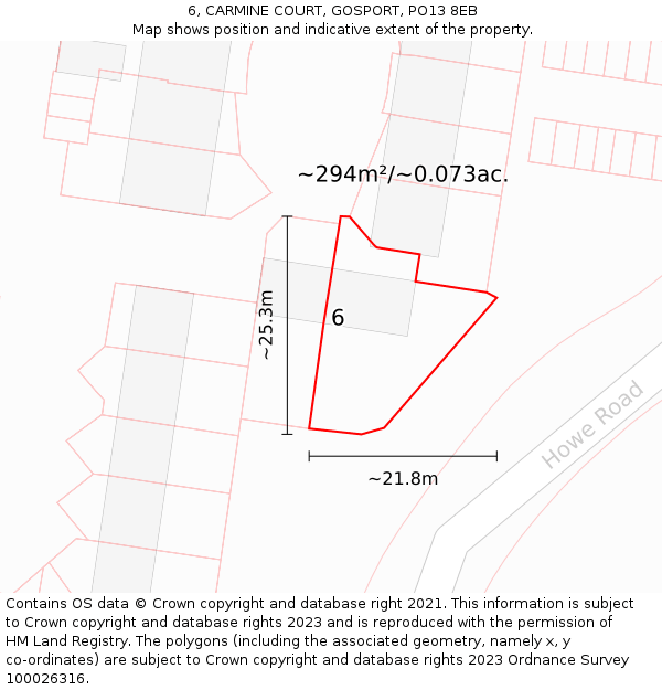 6, CARMINE COURT, GOSPORT, PO13 8EB: Plot and title map