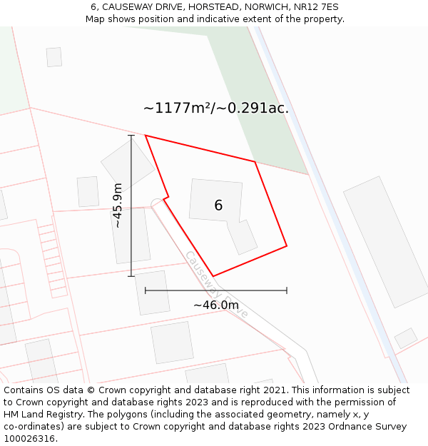 6, CAUSEWAY DRIVE, HORSTEAD, NORWICH, NR12 7ES: Plot and title map