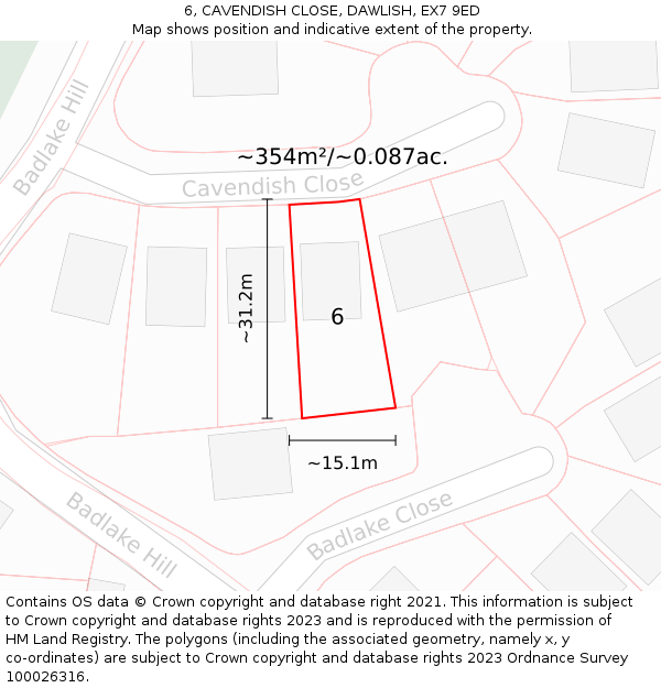 6, CAVENDISH CLOSE, DAWLISH, EX7 9ED: Plot and title map