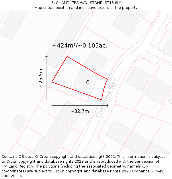 6, CHANDLERS WAY, STONE, ST15 8LY: Plot and title map