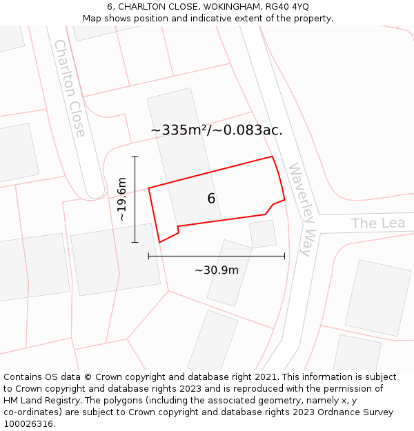 6, CHARLTON CLOSE, WOKINGHAM, RG40 4YQ: Plot and title map