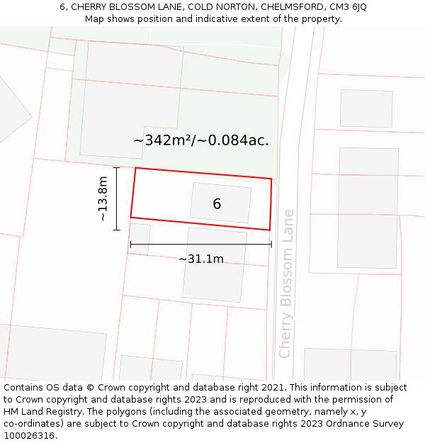 6, CHERRY BLOSSOM LANE, COLD NORTON, CHELMSFORD, CM3 6JQ: Plot and title map