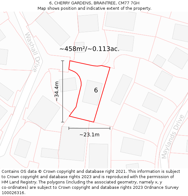 6, CHERRY GARDENS, BRAINTREE, CM77 7GH: Plot and title map