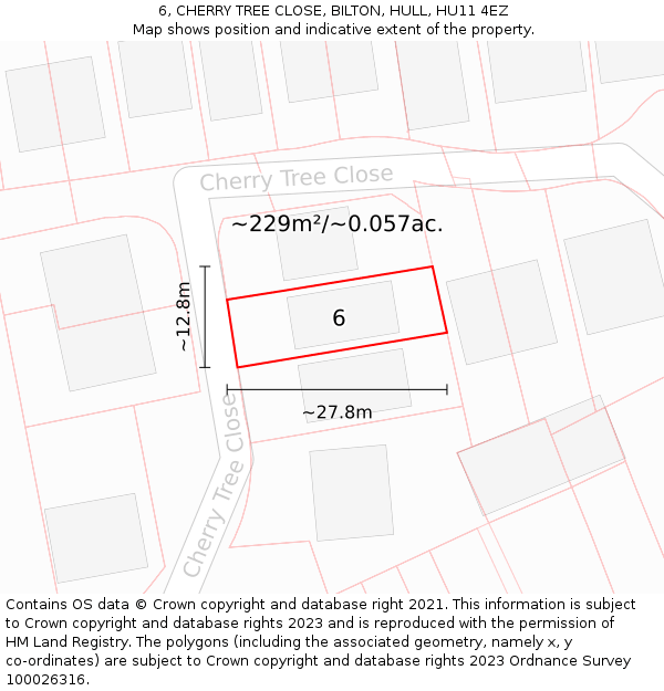 6, CHERRY TREE CLOSE, BILTON, HULL, HU11 4EZ: Plot and title map