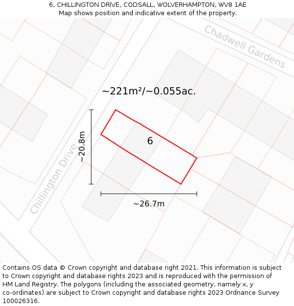 6, CHILLINGTON DRIVE, CODSALL, WOLVERHAMPTON, WV8 1AE: Plot and title map