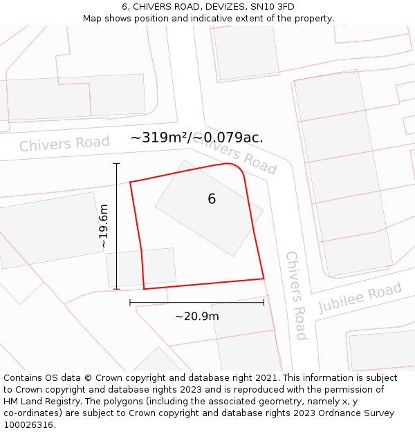 6, CHIVERS ROAD, DEVIZES, SN10 3FD: Plot and title map