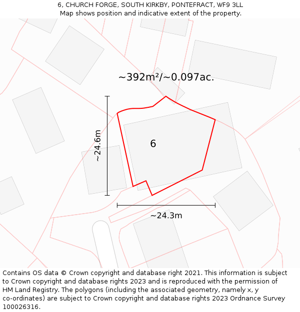 6, CHURCH FORGE, SOUTH KIRKBY, PONTEFRACT, WF9 3LL: Plot and title map