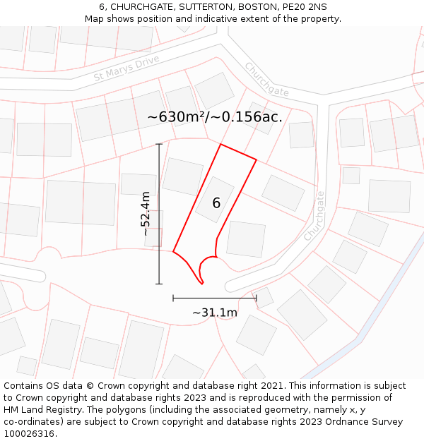 6, CHURCHGATE, SUTTERTON, BOSTON, PE20 2NS: Plot and title map