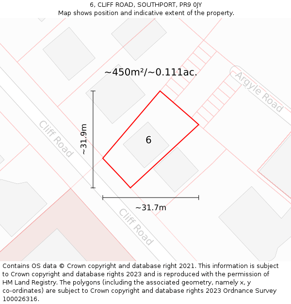 6, CLIFF ROAD, SOUTHPORT, PR9 0JY: Plot and title map