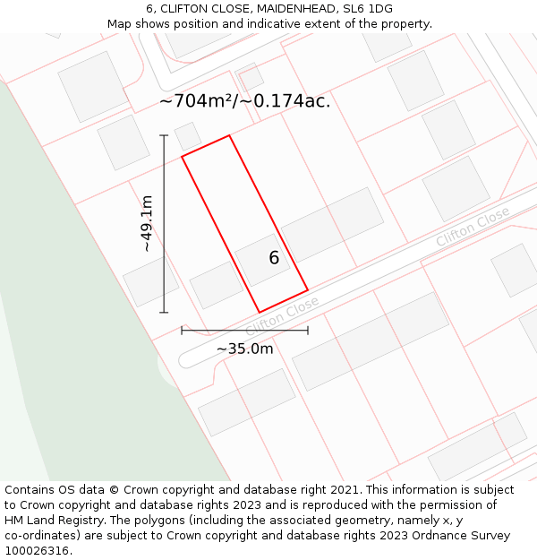 6, CLIFTON CLOSE, MAIDENHEAD, SL6 1DG: Plot and title map