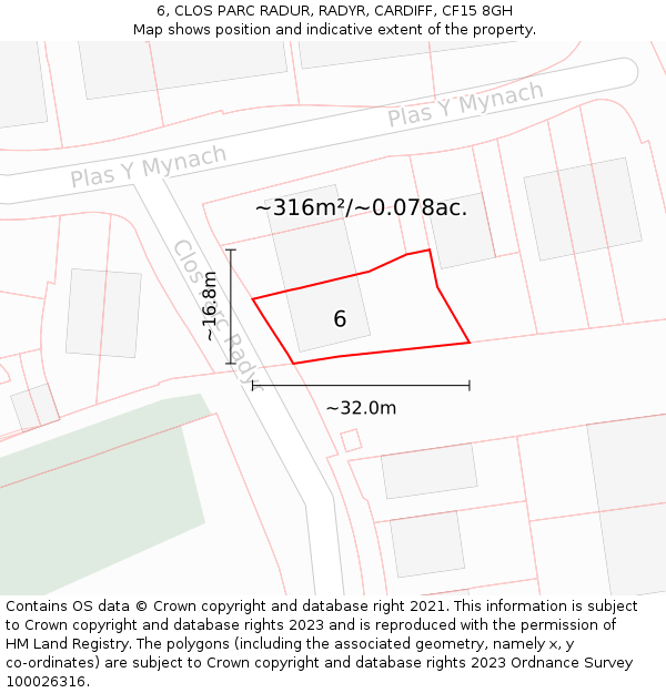 6, CLOS PARC RADUR, RADYR, CARDIFF, CF15 8GH: Plot and title map