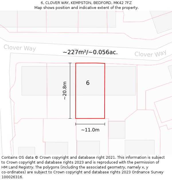 6, CLOVER WAY, KEMPSTON, BEDFORD, MK42 7FZ: Plot and title map