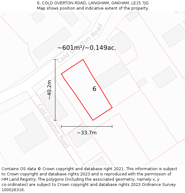 6, COLD OVERTON ROAD, LANGHAM, OAKHAM, LE15 7JG: Plot and title map