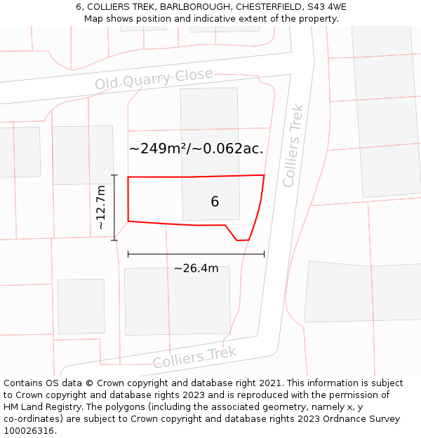 6, COLLIERS TREK, BARLBOROUGH, CHESTERFIELD, S43 4WE: Plot and title map