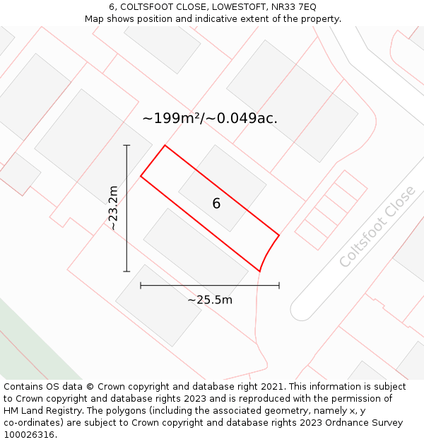 6, COLTSFOOT CLOSE, LOWESTOFT, NR33 7EQ: Plot and title map