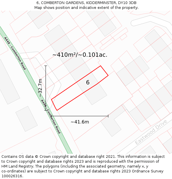 6, COMBERTON GARDENS, KIDDERMINSTER, DY10 3DB: Plot and title map