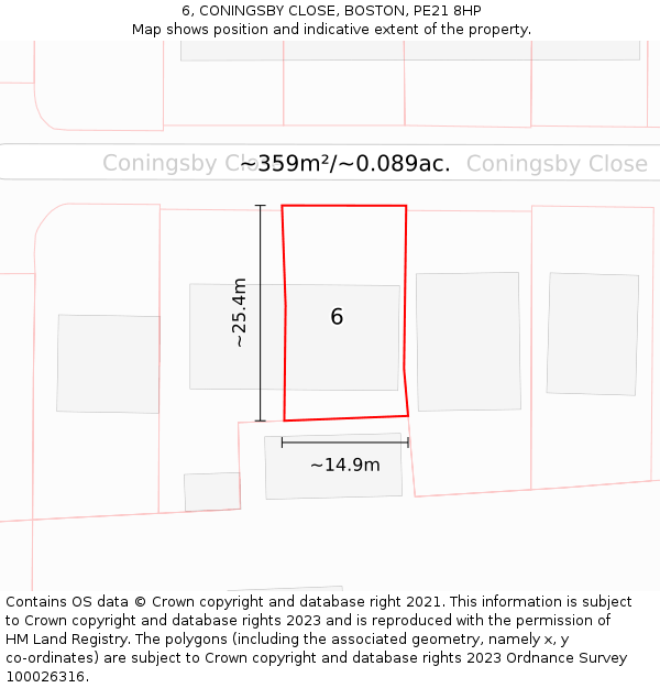 6, CONINGSBY CLOSE, BOSTON, PE21 8HP: Plot and title map