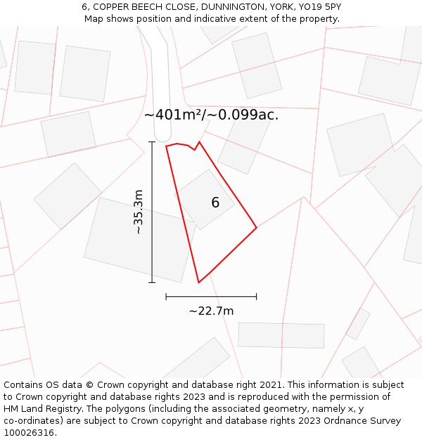 6, COPPER BEECH CLOSE, DUNNINGTON, YORK, YO19 5PY: Plot and title map