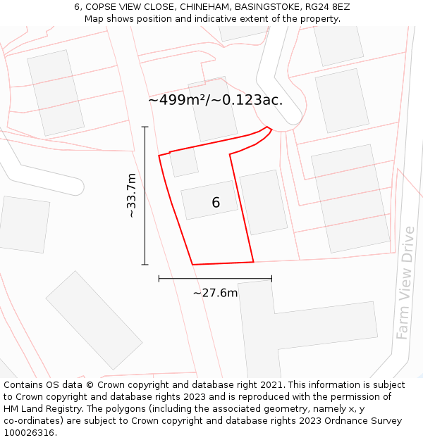 6, COPSE VIEW CLOSE, CHINEHAM, BASINGSTOKE, RG24 8EZ: Plot and title map