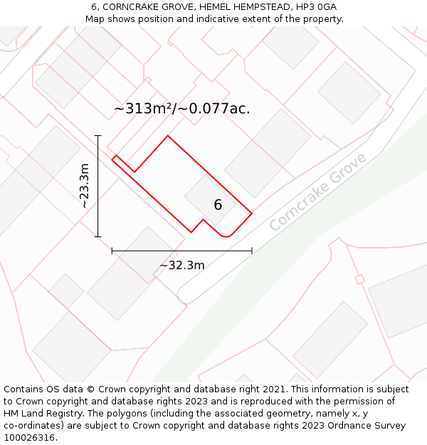 6, CORNCRAKE GROVE, HEMEL HEMPSTEAD, HP3 0GA: Plot and title map